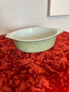 Vintage Pyrex 1960 Promotional Green Scrolls Casserole